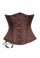 Brown Satin Double Bone Gothic Burlesque Bustier Waist Training Underbust Corset Costume